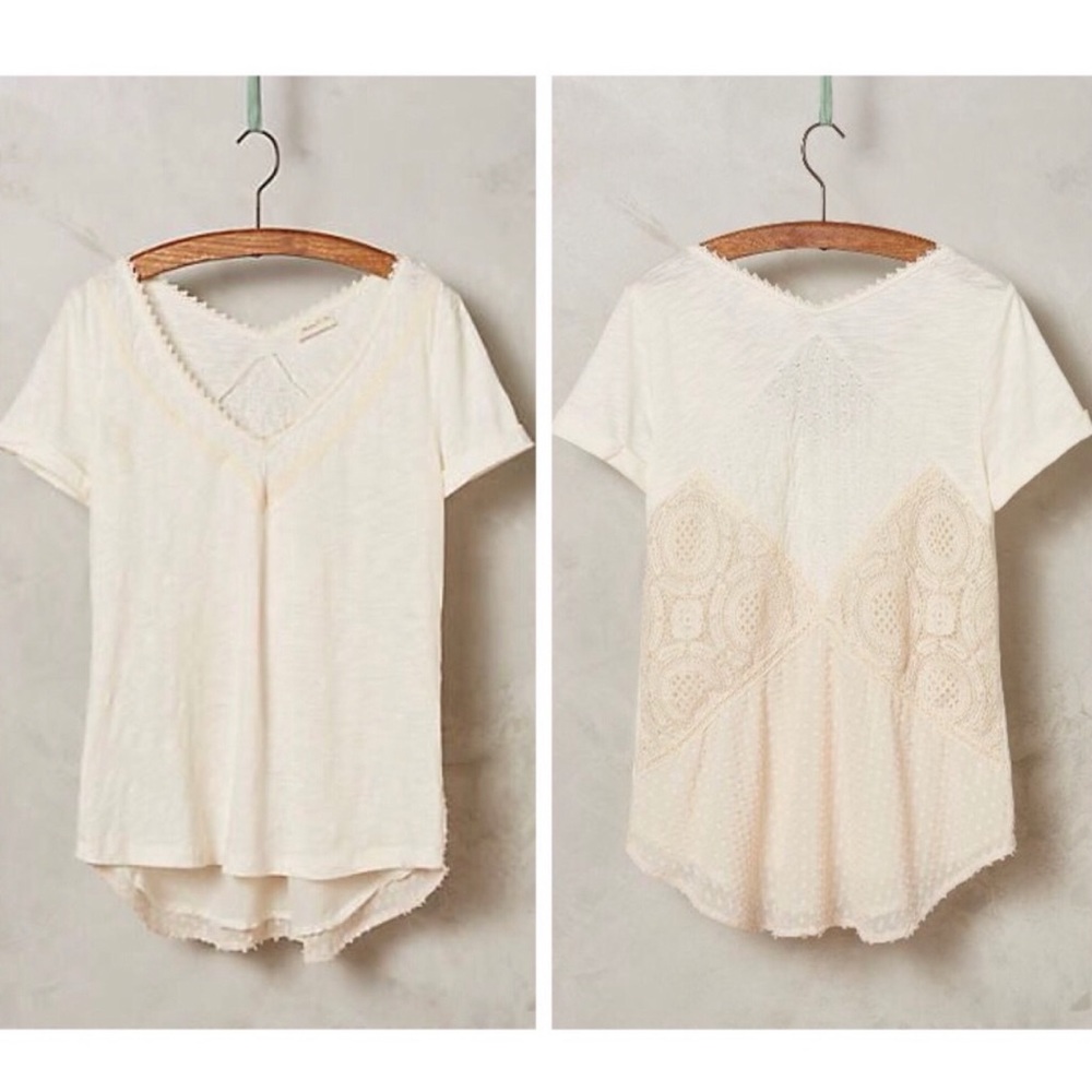 🆕 Anthropologie Ivory Patchworked Lace Top